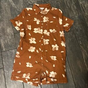 NWT brown floral denim romper